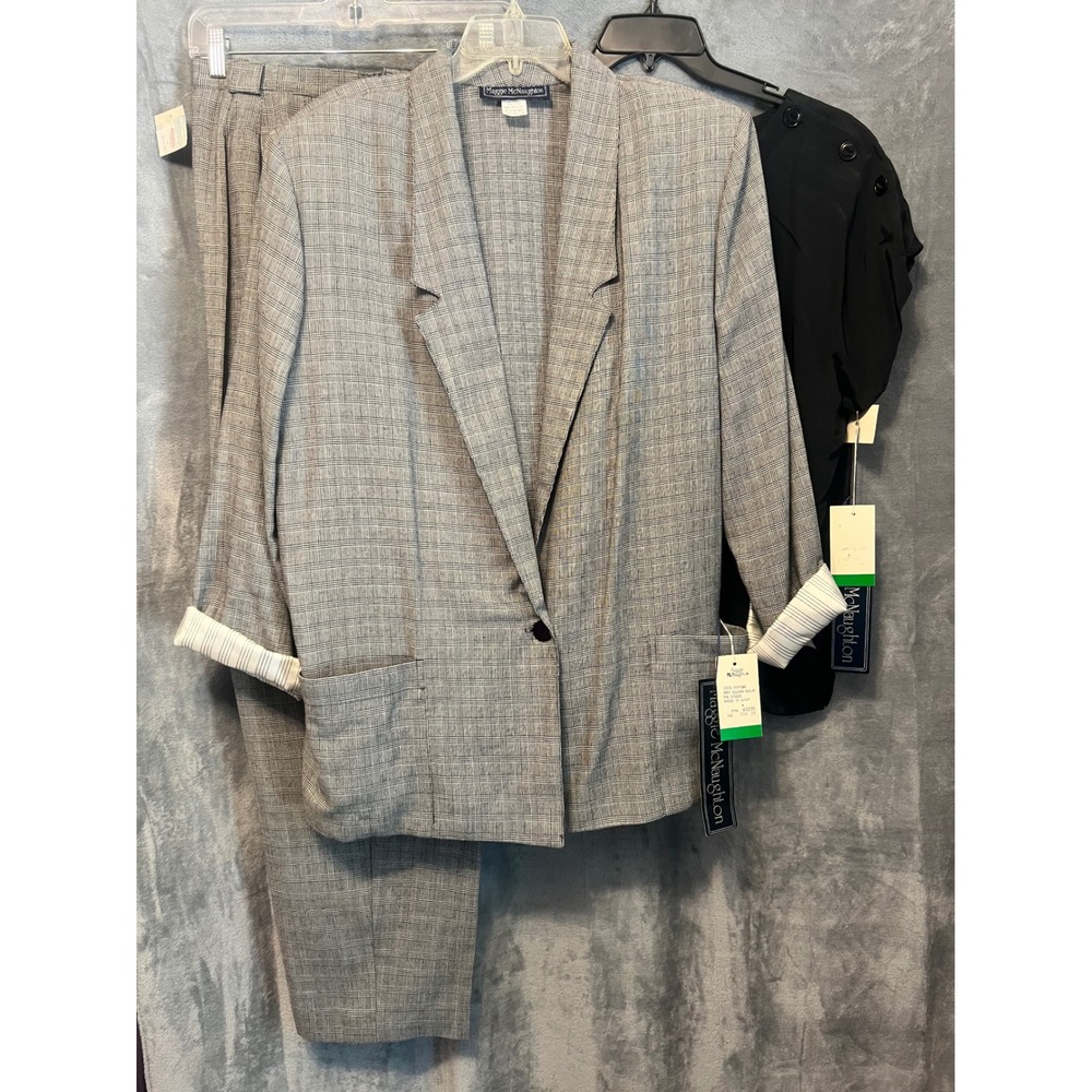 Maggie McNaughton 3pc Suit Set Womens 18W Gray Plaid Vintage USA Power 90's